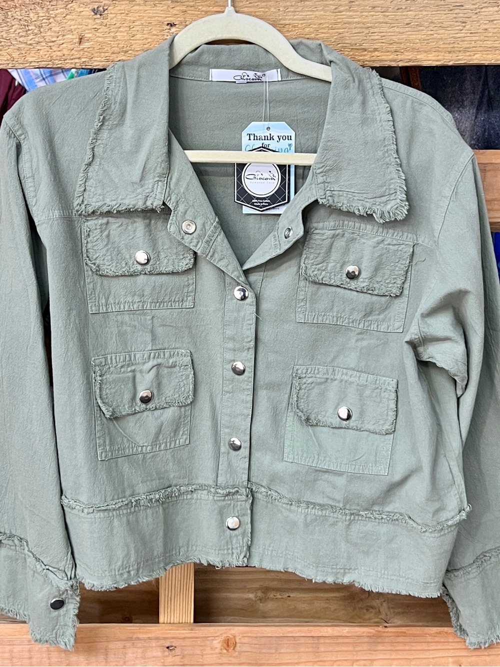 Lightweight Olive Green Utility Jacket with Snap Pockets